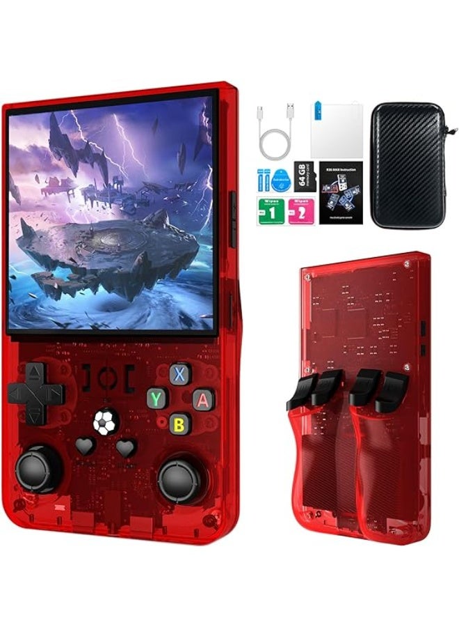 Wheels R36MAX Retro Handheld Game Console, 4.0 Inch IPS Screen Retro Gaming Console,Linux System, 4000mAh Battery Portable Pocket Mini Arcade, Built-in 64G, Red - Image 1